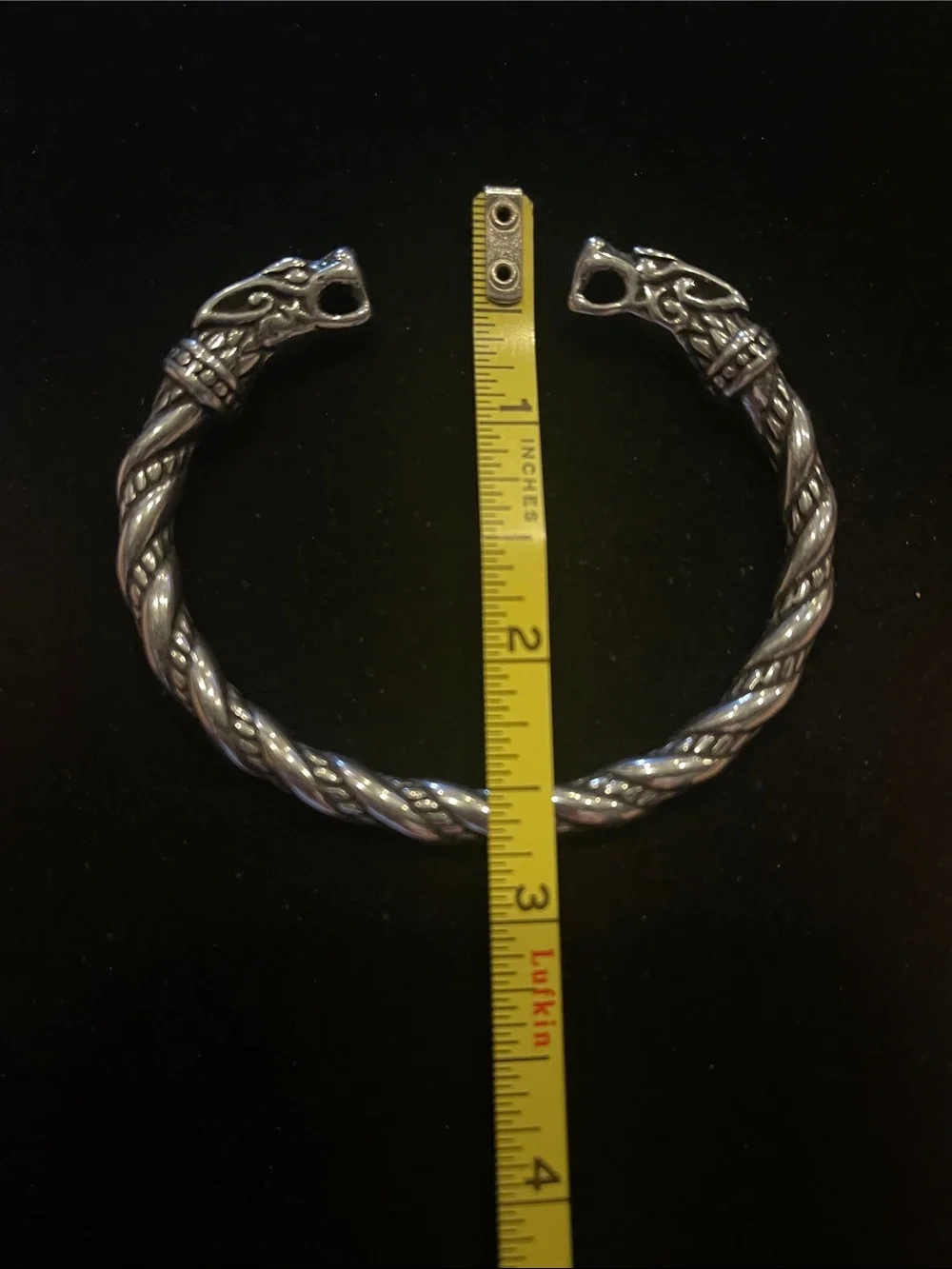 Silver-Stainless Steel Twisted Dragon Head Cuff Bracelet
